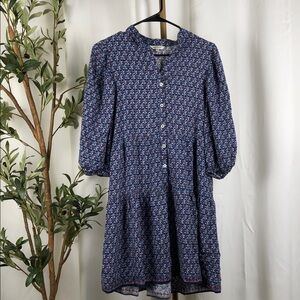 Max Studio Navy and Red Floral Tiered Midi Dress (DJ3)